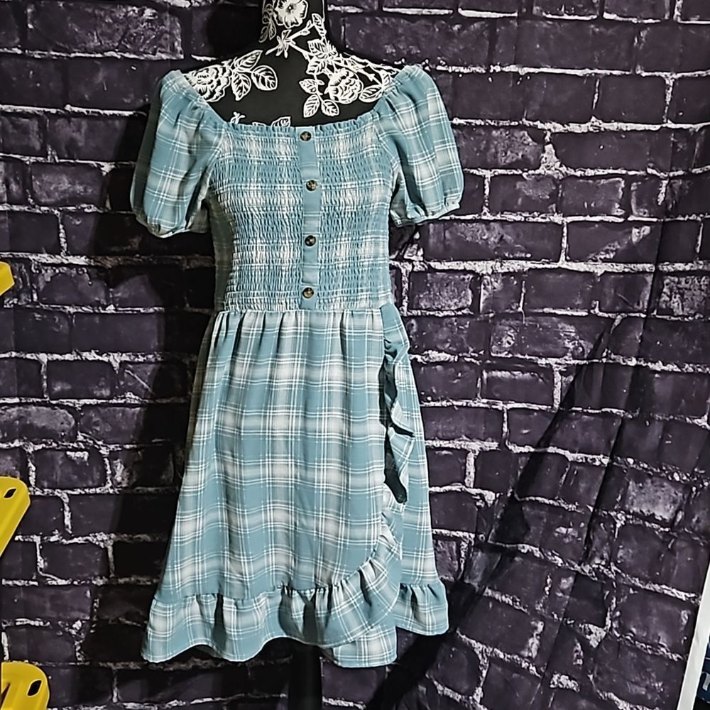 Wonder 🎄Nation Blue & White short sleeve plaid Dress size XXL